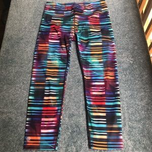 Athleta workout women’s small leggings rainbow stripe colorful pants multicolor